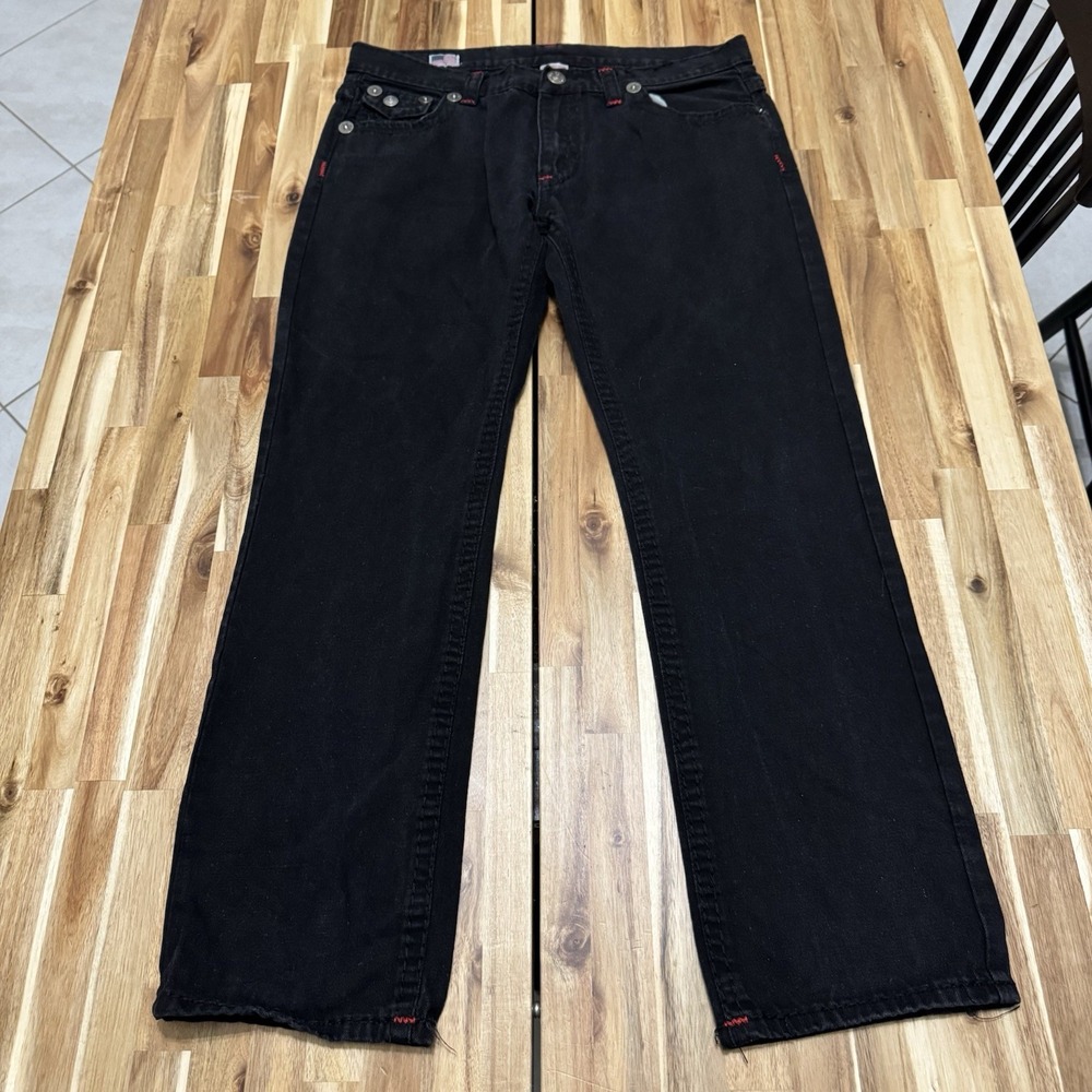 Vintage True Religion Jeans Mens 38x32 Black Red Stitching Billy Super T USA